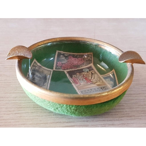 76 - Retro Hand Made Ashtray, Decorated with Old Cypriot Stamps (9cm)