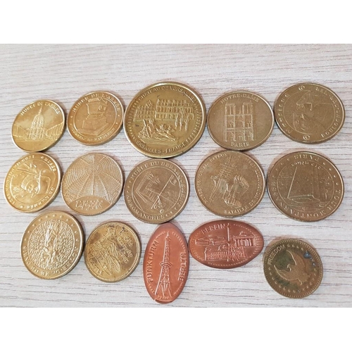 77 - Large Collection of Souvenir Coins and Medals From Different Museums in Carved Wooden Box with Brass... 