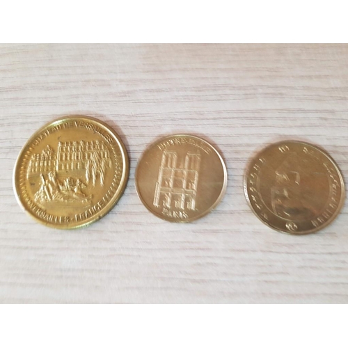 77 - Large Collection of Souvenir Coins and Medals From Different Museums in Carved Wooden Box with Brass... 