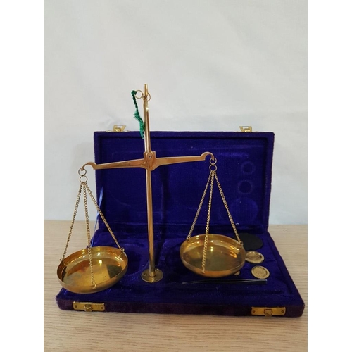 8 - Brass Apothecary Scales with Full Set Weights in Original Velvet Box