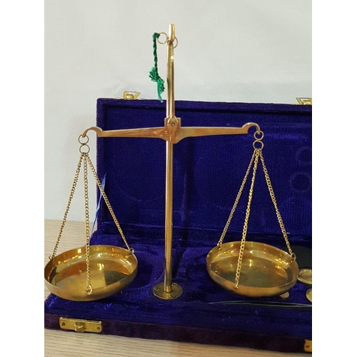 8 - Brass Apothecary Scales with Full Set Weights in Original Velvet Box