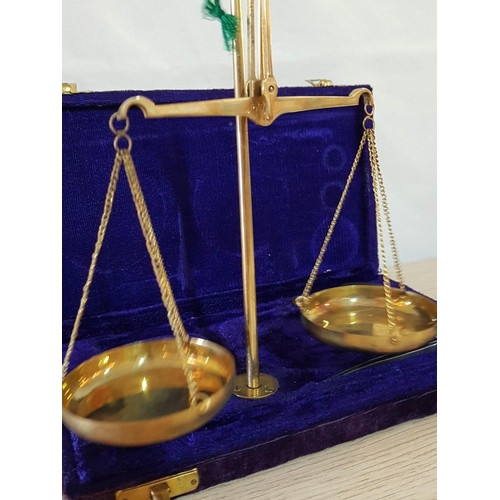 8 - Brass Apothecary Scales with Full Set Weights in Original Velvet Box