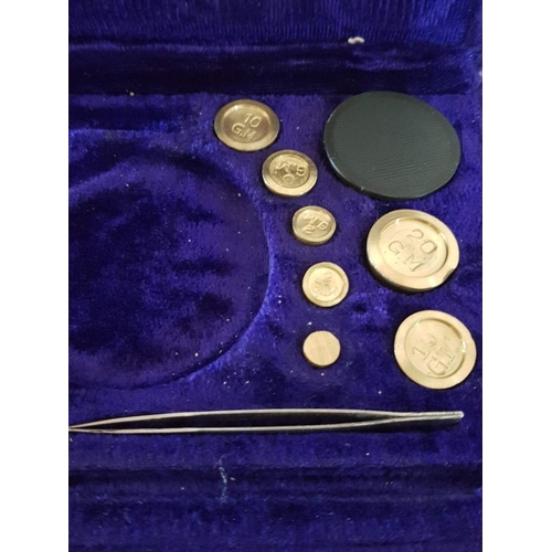 8 - Brass Apothecary Scales with Full Set Weights in Original Velvet Box