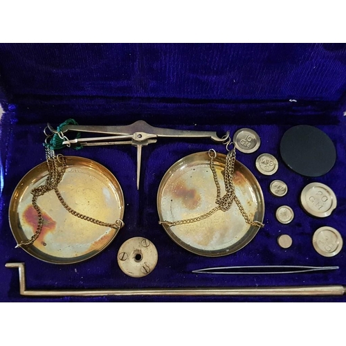 8 - Brass Apothecary Scales with Full Set Weights in Original Velvet Box