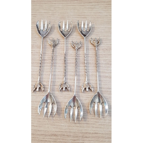 177 - Set of 6 x Traditional Cypriot Silver (.800) Desert Forks with Thistle Design, (Approx. 78g Total We... 