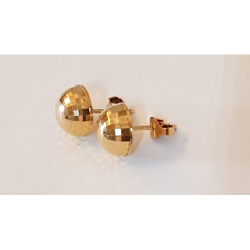 181 - Pair of 9ct Yellow Gold Half Dome Diamond Cut Stud Earrings, (Approx. 2g)