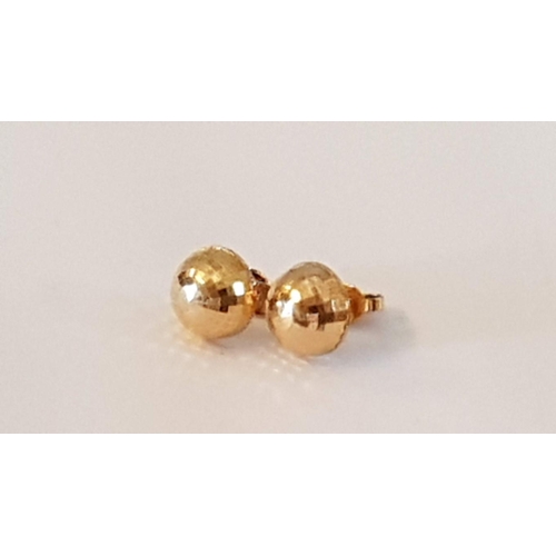 181 - Pair of 9ct Yellow Gold Half Dome Diamond Cut Stud Earrings, (Approx. 2g)