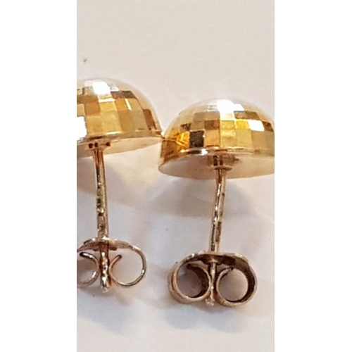 181 - Pair of 9ct Yellow Gold Half Dome Diamond Cut Stud Earrings, (Approx. 2g)