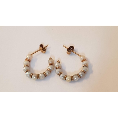 181A - Pair of 9ct Gold Half Hoop Earrings with Seed Pearls, (Approx. 2g)