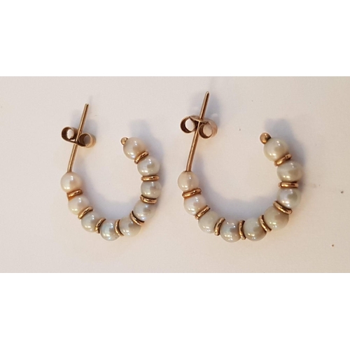 181A - Pair of 9ct Gold Half Hoop Earrings with Seed Pearls, (Approx. 2g)