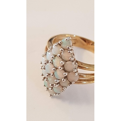 182 - 9ct Gold Ring with Diamond Shape Arrangement of Round Cut Opals, (Approx. Size N/O, 4g)