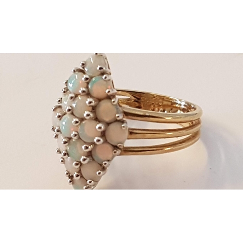 182 - 9ct Gold Ring with Diamond Shape Arrangement of Round Cut Opals, (Approx. Size N/O, 4g)