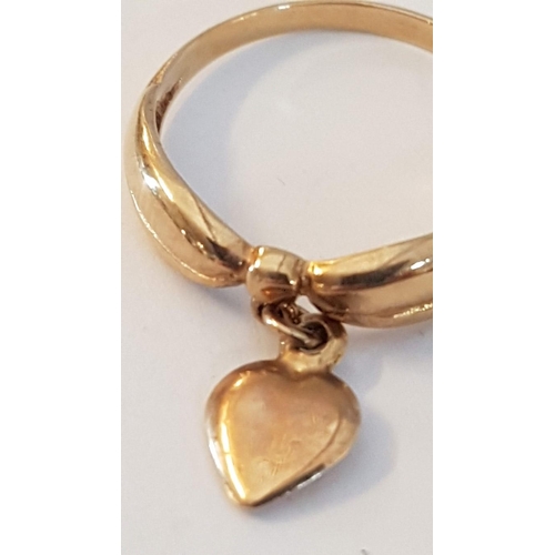 184 - 9ct Gold Ring with Dangling Heart Charm, (Approx. Size: P, 4g)