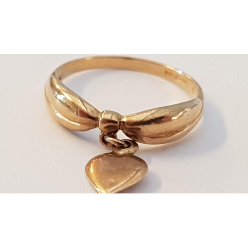 184 - 9ct Gold Ring with Dangling Heart Charm, (Approx. Size: P, 4g)