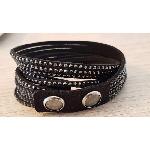 186 - Swarovski Suede Wrap Around Bracelet with Black Crystals