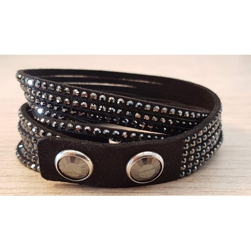 186 - Swarovski Suede Wrap Around Bracelet with Black Crystals