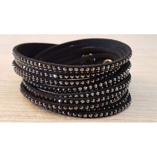 186 - Swarovski Suede Wrap Around Bracelet with Black Crystals