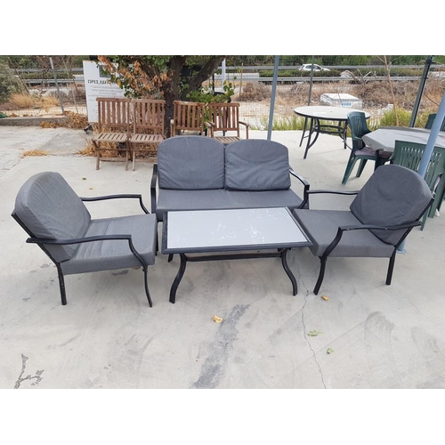 279 - Garden / Patio Set; Metal Frame 2 Seat Sofa and 2 x Matching Armchairs with Grey Seat & Backrest Cus... 