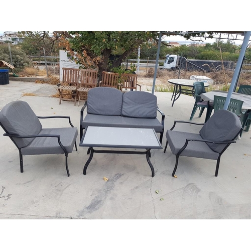 279 - Garden / Patio Set; Metal Frame 2 Seat Sofa and 2 x Matching Armchairs with Grey Seat & Backrest Cus... 