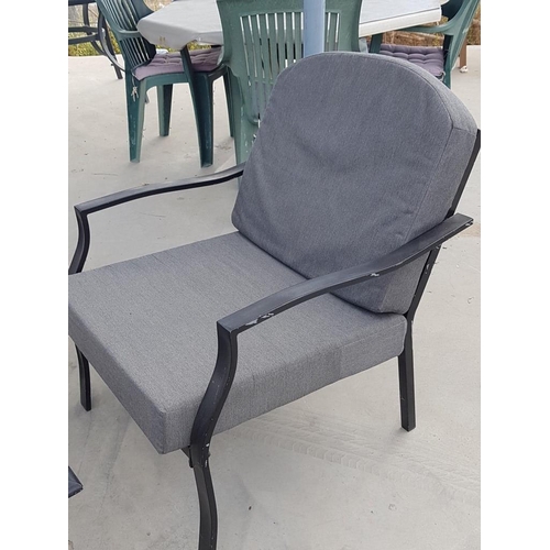 279 - Garden / Patio Set; Metal Frame 2 Seat Sofa and 2 x Matching Armchairs with Grey Seat & Backrest Cus... 