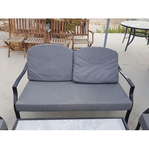 279 - Garden / Patio Set; Metal Frame 2 Seat Sofa and 2 x Matching Armchairs with Grey Seat & Backrest Cus... 