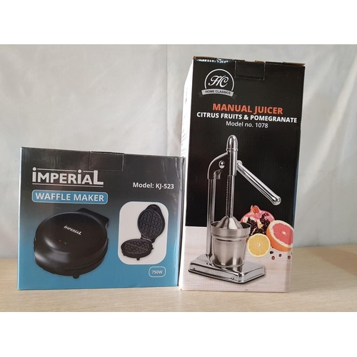 294 - Kitchen Tools: Manual Juicer 'Home Classic' and 'Imperial' Waffell Maker (2x Boxed, Untested)