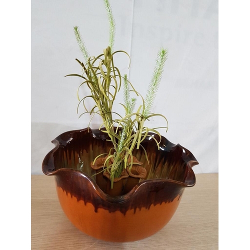 312 - Retro Style Flower Arranging Pottery Bowl Flower (32 x 17cm)