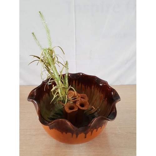 312 - Retro Style Flower Arranging Pottery Bowl Flower (32 x 17cm)