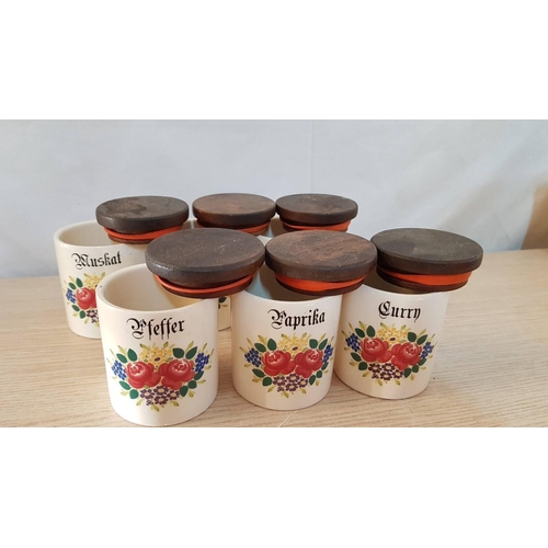 358 - Set of 6 x Vintage / Mid-Century German 'Wachtersbach' Ceramic Storage Containers with Wooden Lids, ... 