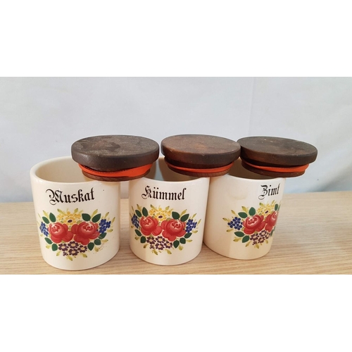 358 - Set of 6 x Vintage / Mid-Century German 'Wachtersbach' Ceramic Storage Containers with Wooden Lids, ... 