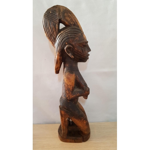 360 - African Tribal Art; 2 x Wooden Hand Carved Figurines of African Couple, (Approx. H: 33cm), (2)