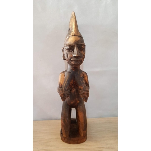 360 - African Tribal Art; 2 x Wooden Hand Carved Figurines of African Couple, (Approx. H: 33cm), (2)