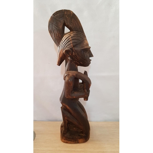 360 - African Tribal Art; 2 x Wooden Hand Carved Figurines of African Couple, (Approx. H: 33cm), (2)