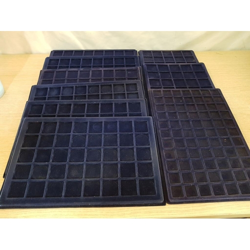 375 - Set of 9 x Navy Blue Velvet Coin Trays (8 x 40 Grid Frame and 1 x 84 Grid Frame), (Approx. 33 x 22cm... 