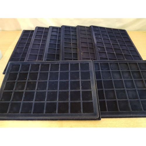 375 - Set of 9 x Navy Blue Velvet Coin Trays (8 x 40 Grid Frame and 1 x 84 Grid Frame), (Approx. 33 x 22cm... 