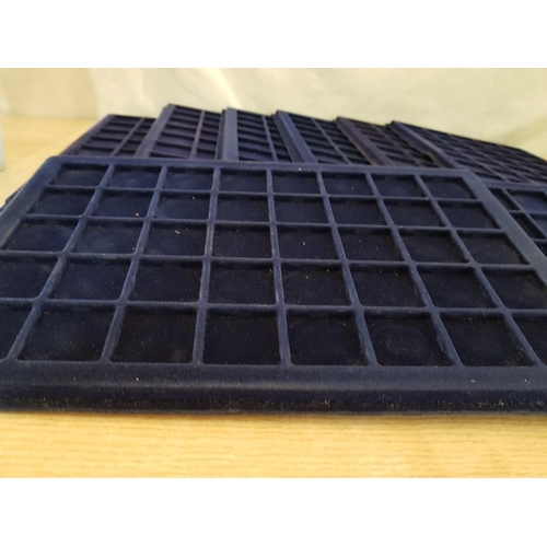 375 - Set of 9 x Navy Blue Velvet Coin Trays (8 x 40 Grid Frame and 1 x 84 Grid Frame), (Approx. 33 x 22cm... 