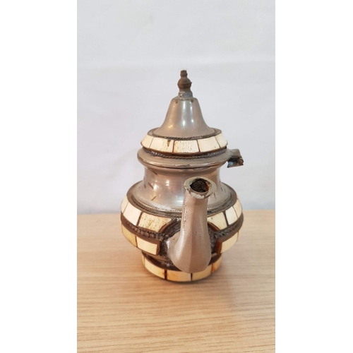 543 - Antique Persian Decorative White Metal Tea Pot with Mother of Pearl, (a/f), (Approx. H: 16cm)