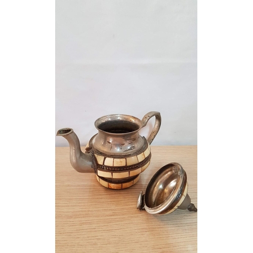 543 - Antique Persian Decorative White Metal Tea Pot with Mother of Pearl, (a/f), (Approx. H: 16cm)