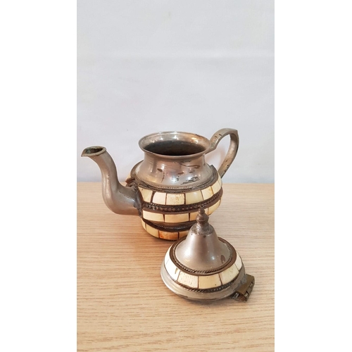 543 - Antique Persian Decorative White Metal Tea Pot with Mother of Pearl, (a/f), (Approx. H: 16cm)