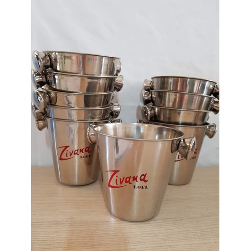 510 - 10 x Stainless Steel Ice Buckets with Zivania Advertising, (10)