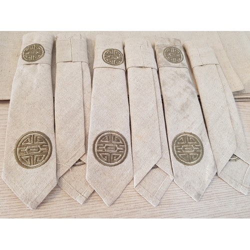 82 - Set of Linen Placemats (6pcs), Matching Napkins and Fabric Napkin Rings, Decorated with Orientals Th... 