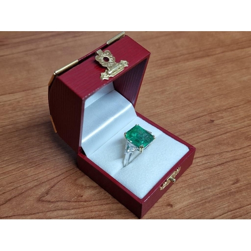 173A - Columbian Emerald, Diamond and 18ct Gold Ring; Rectangular Step Cut Columbian Emerald (Approx. 9.15c... 