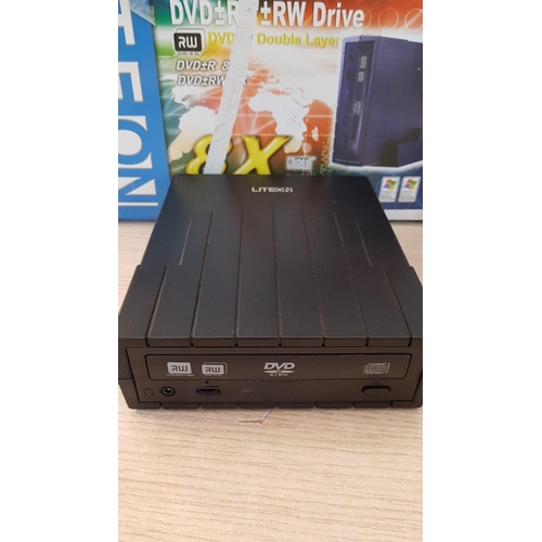 142 - Liteon External DVD+-R/+-RW Drive, DVD+R Double Layer, with Box and Cables, (untested)