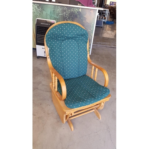 349 - Classic Wooden Rocking Chairs with Green Cushions