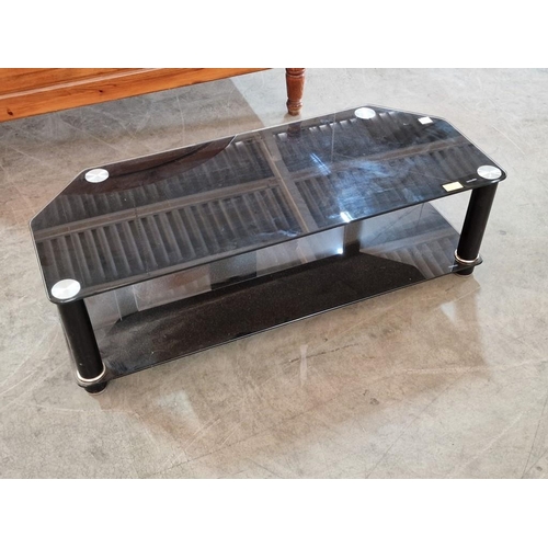 619 - Modern Black Glass 2-Tier TV Stand, (Approx. 100 x 40 x 30cm)