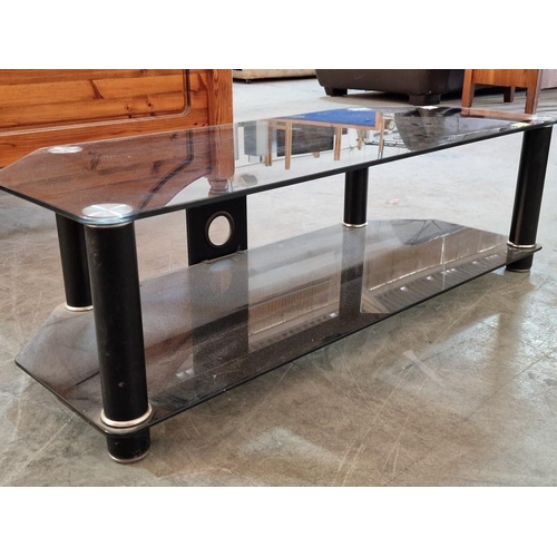 619 - Modern Black Glass 2-Tier TV Stand, (Approx. 100 x 40 x 30cm)