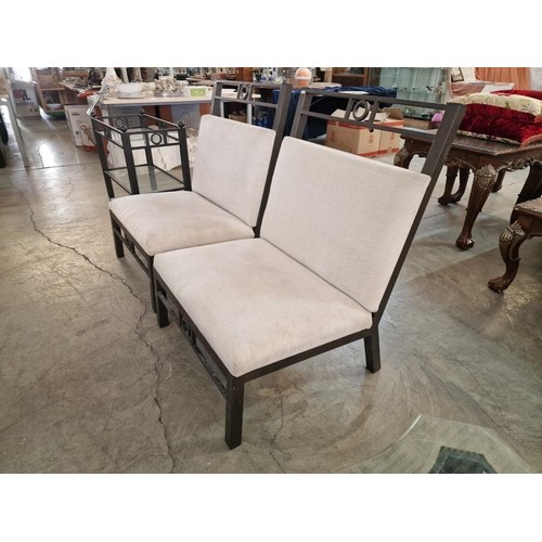 601 - Pair of Heavy Metal Chairs with Cream Padded Fabric Seat & Back Rest, (2)