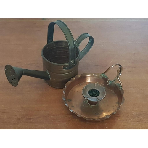 603 - Vintage Copper Candle Holder and Copper Style Watering Can (2)