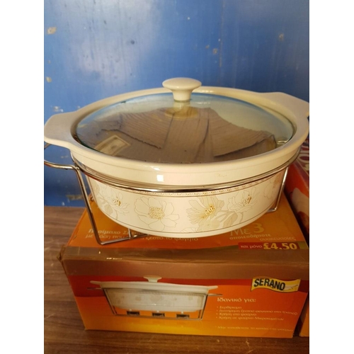 610 - Box of Assorted Kitchen Items; Egg Cooker, Microwave Hot Pot, Various Bowls, Ceramic Dishes with Met... 