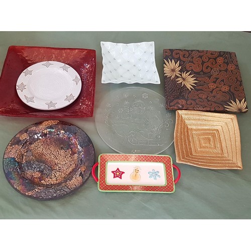 594 - Large Collection of Assorted Decorative Trays and Plates Various Sizes, Shape Style, Colour etc